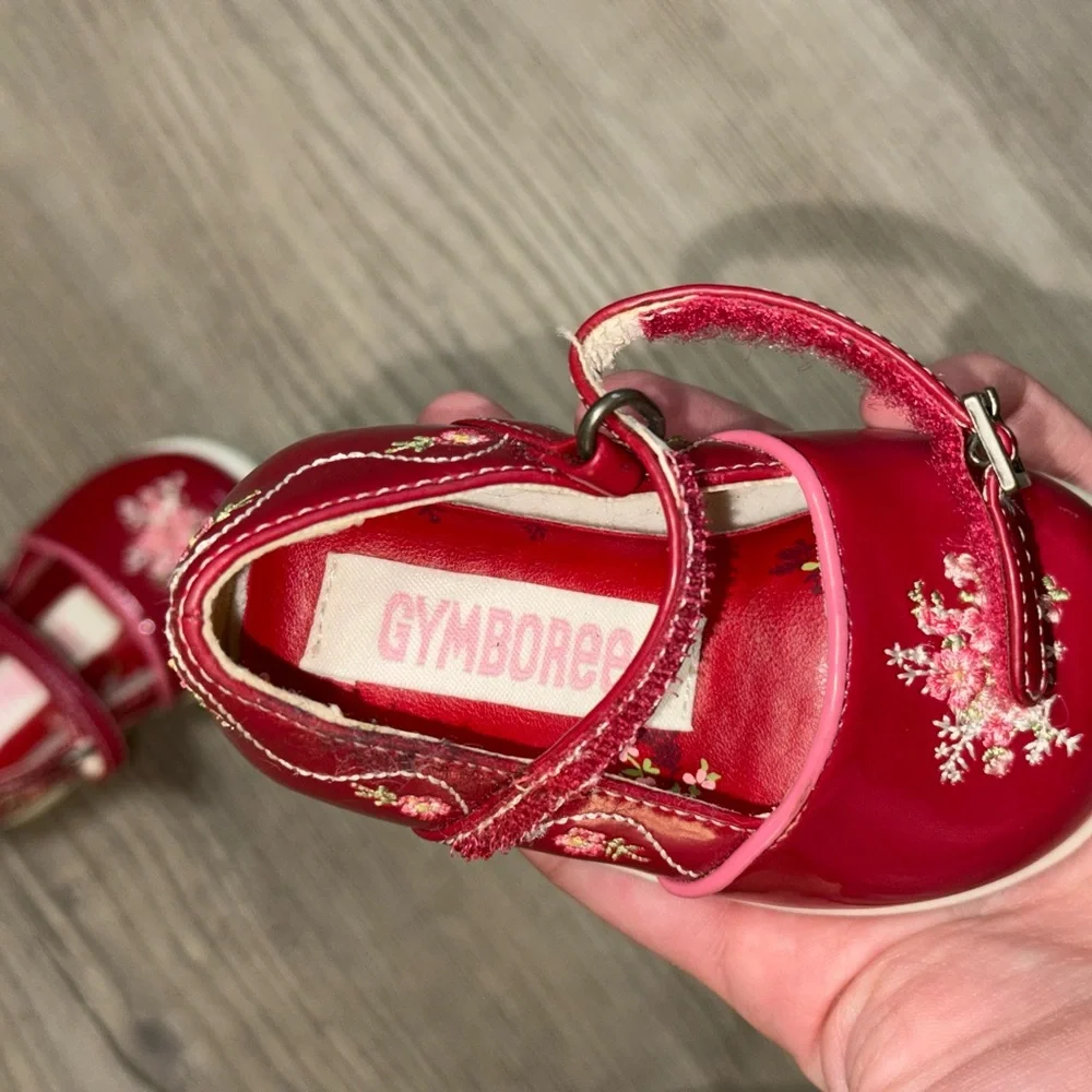 Vintage Baby Size 1 Gymboree Red Floral Kids Mary Jane Shoes